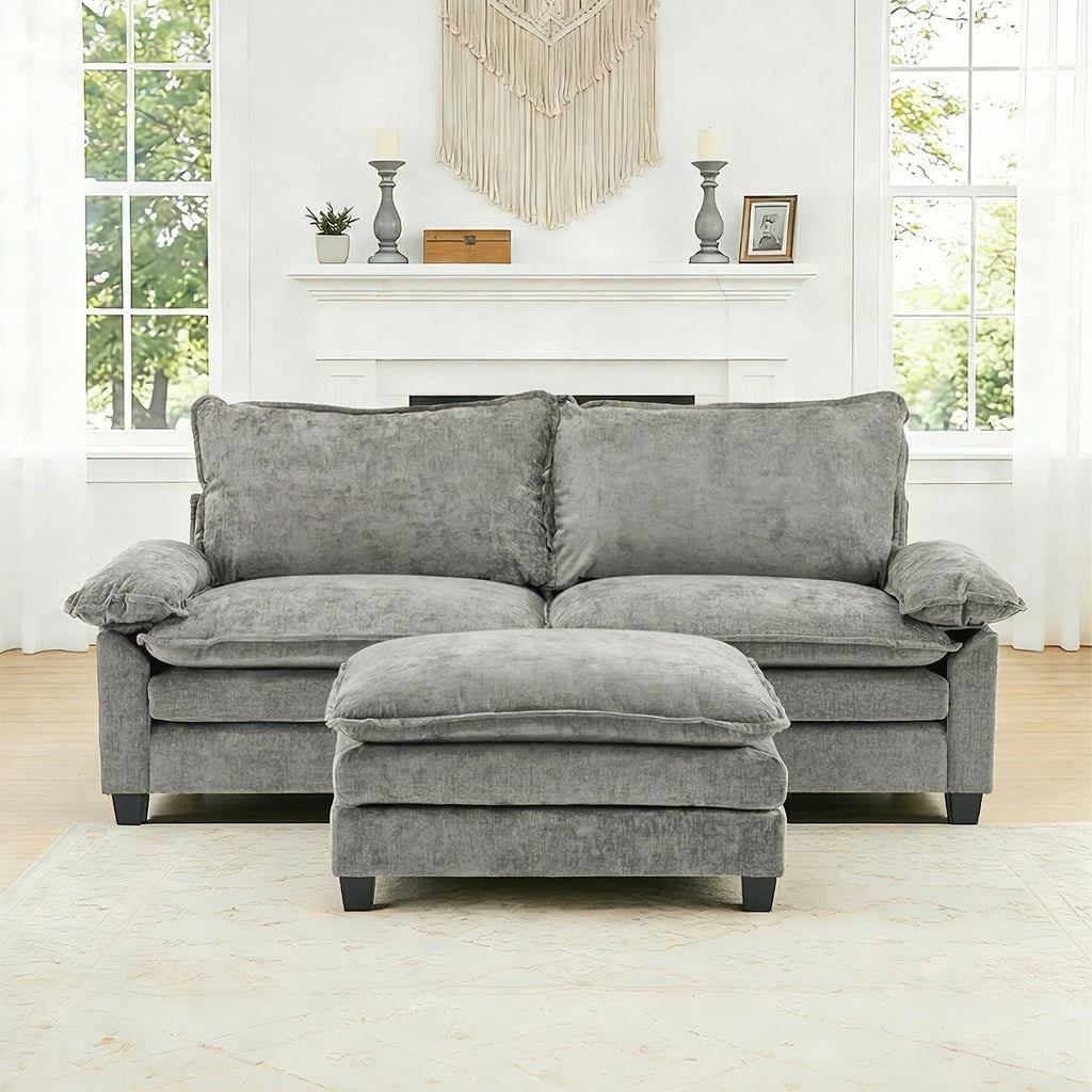 Ktaxon Sectional Sofa L Shaped Couch with Chaise Living Room Sleeper Set, 2 Seats with Chenille and Double Layer Cushions 86 W Beige