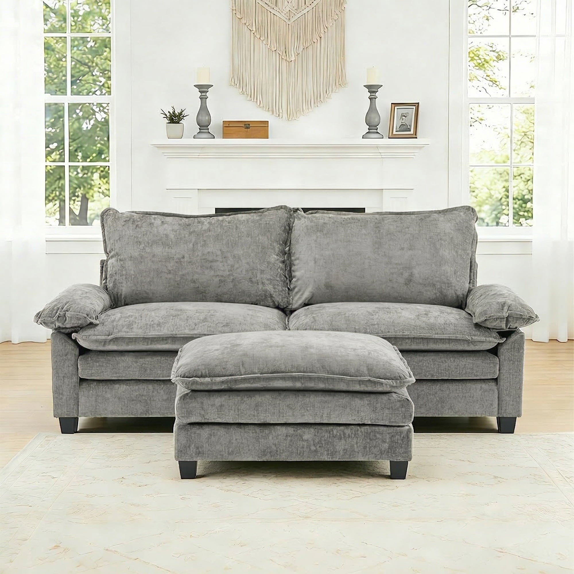 Ktaxon Sectional Sofa L Shaped Couch with Chaise Living Room Sleeper Set, 2 Seats with Chenille and Double Layer Cushions 86 W Beige