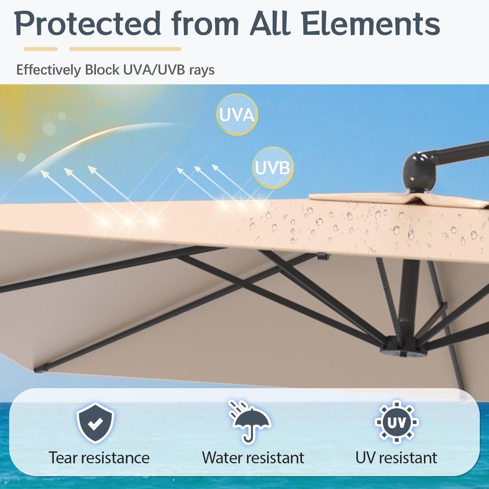 AECOJOY 10x10ft Outdoor Cantilever Patio Umbrella with Base, 360° Tilt & Rotate, Beige