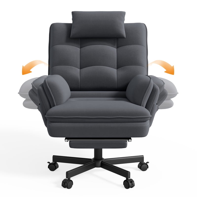 Hawsaiy Big and Tall Office Chair with Footrest, Ergonomic Executive Desk Chair with Flip-Up Arms, Reclining High Back Computer Chair with Headrest & Side Pockets, White