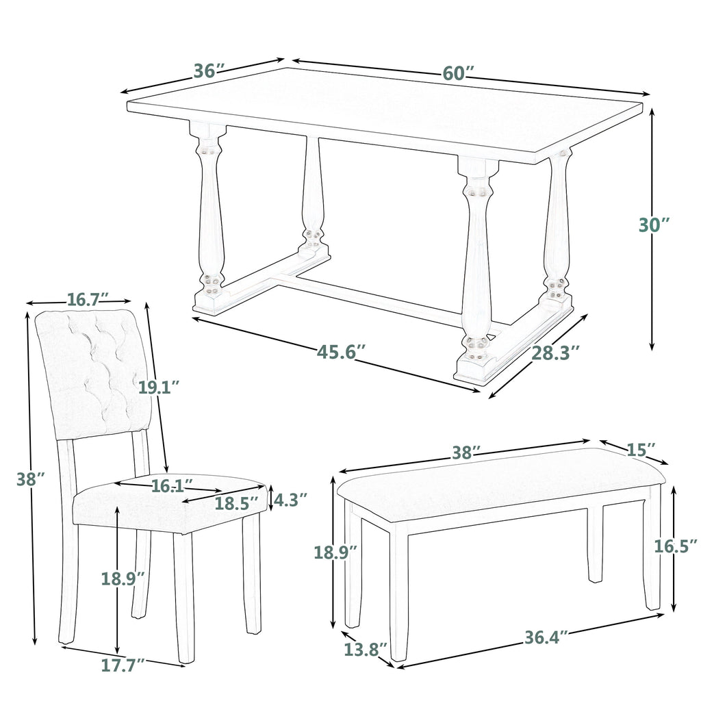 Harper & Bright Designs Dining Table Set for 6 with Bench Rectangular Table and 4 Upholstered Chairs for Kitchen, Gary