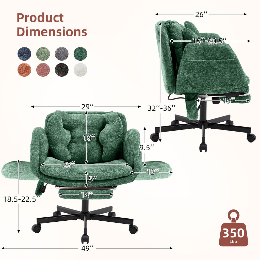 Hforesty Cross Legged Office Chair, Inflatable Flip-up Back & Wide Seat, 5-Position Armrests & Footrest, Ergonomic Task Chair for Home Office, Gray
