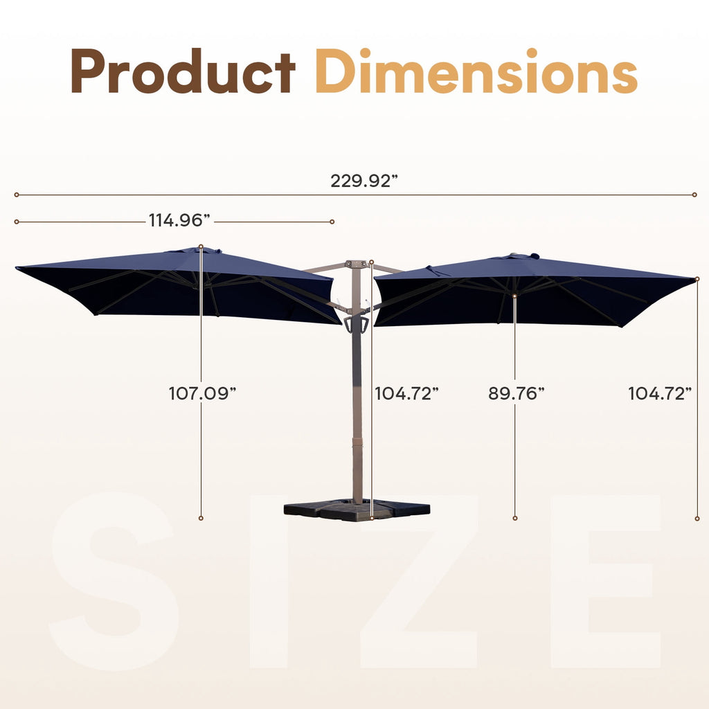 FUNDAZE 10x10ft Double Canopy Cantilever Umbrella, Patio Outdoor with Base & Cover, Waterproof UV Resistant for Garden Poolside Shade, Beige