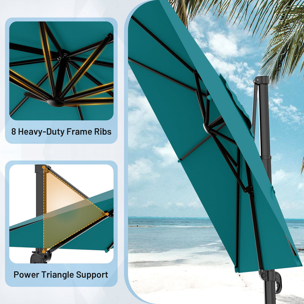 Easthome 10 × 10FT Square Cantilever Patio Umbrella, 360° Rotating Offset Umbrella with Crank, 8 ribs, Outdoor Hanging Roman Umbrella for Garden Deck Backyard, Red
