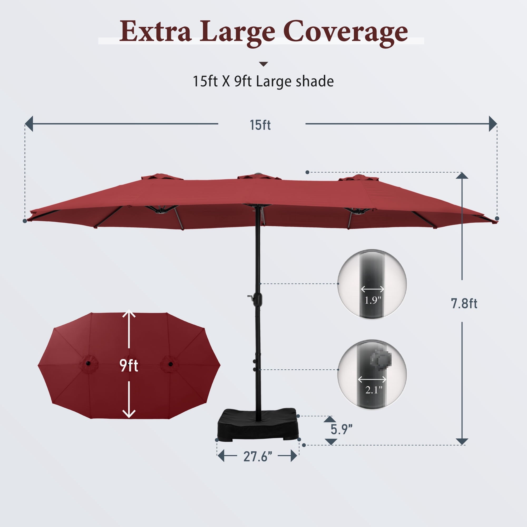 SUMMIT LIVING 15 ft Large Patio Umbrella with Base (Included) Double-Sided Rectangular Outdoor Deck Umbrella for Outside - Beige