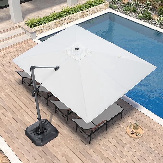 PURPLE LEAF 10x10 Ft Cantilever Umbrella Square Outdoor Patio Umbrella Large Offset Hanging Umbrella Aluminum Umbrella with 360°Rotation Adjustable Garden Pool Umbrella,Gray