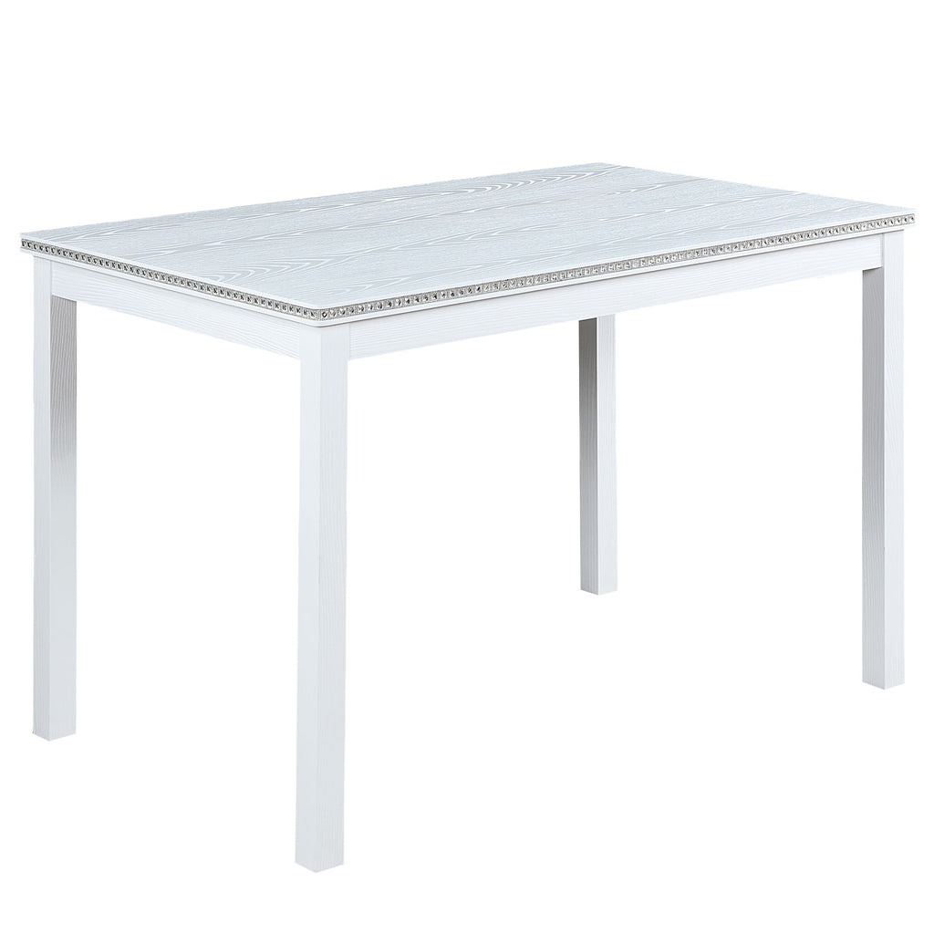 UHOMEPRO 5 Piece Dining Table Set, Modern Dining Table Sets with Rectangular Table and 4 Fabric Upholstered Chairs, Dining Set for Kitchen and Dining Room, White