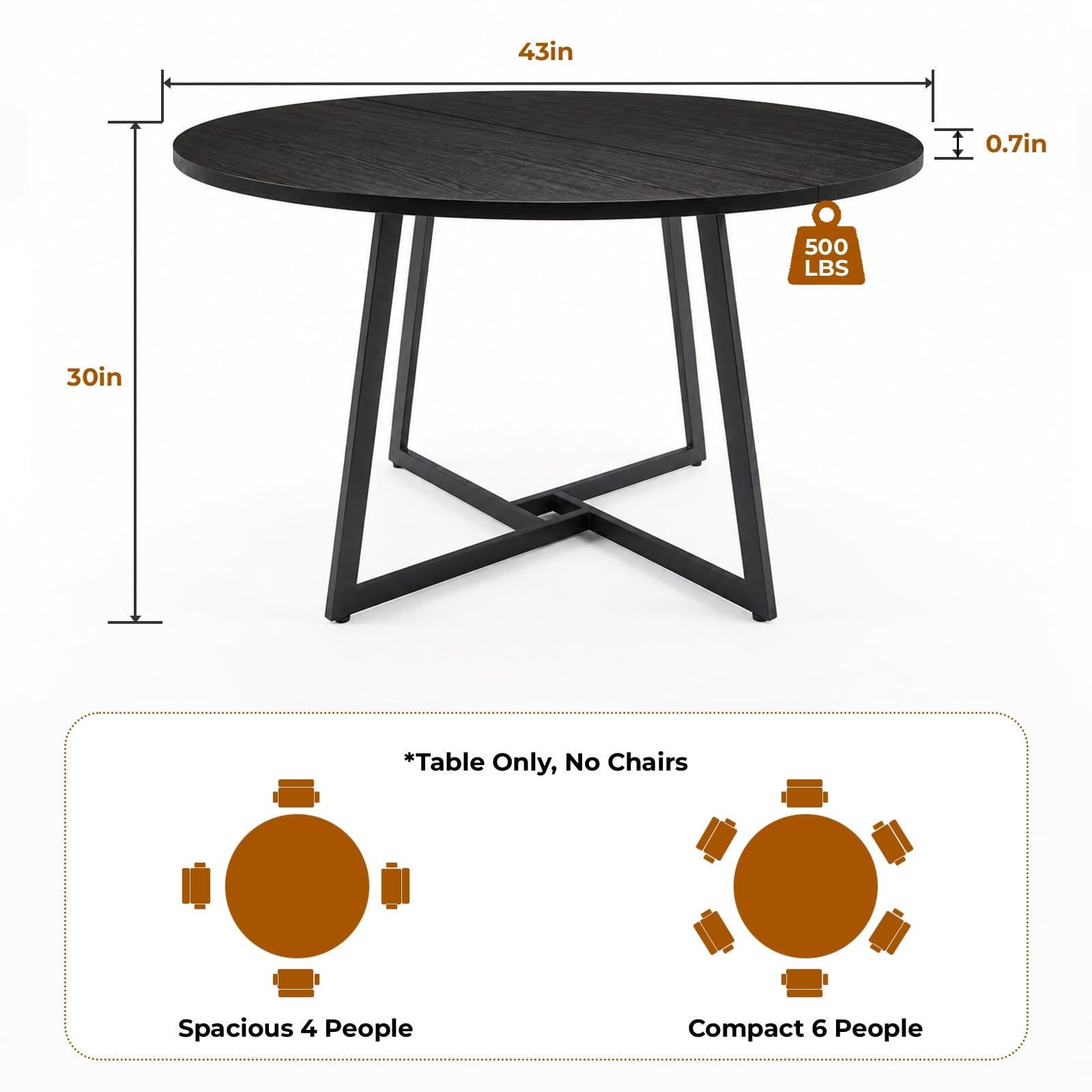 Gasee Dining Table, 43 Round Dining Table, Solid Wood Thickened Table Top Kitchen Dining Table,Dining Table for Dining Room, Home(Only Table),Rustic Brown