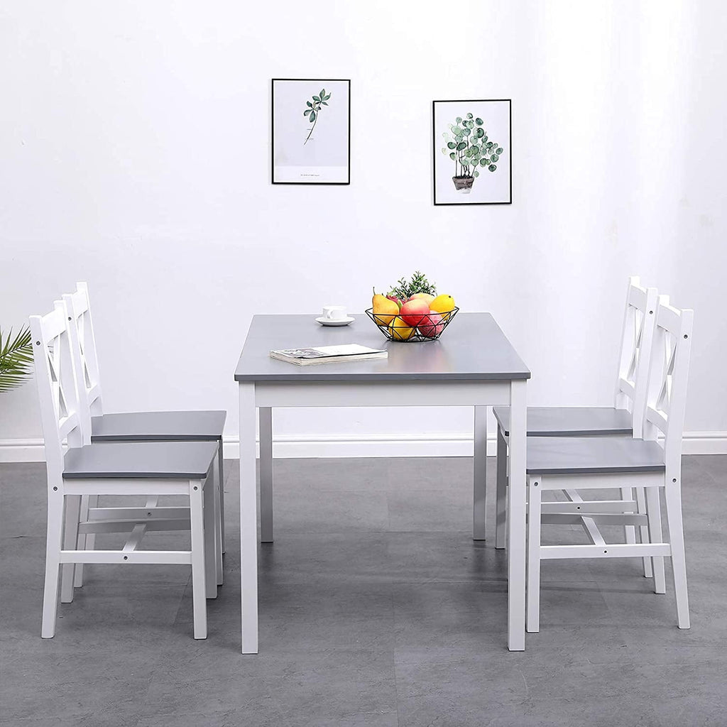 Soges 4-Person Dining Table Set 5 Pieces, Wood Kitchen Table Set with 4 Chairs for Kitchen Dining Room Restaurant, White&Oak