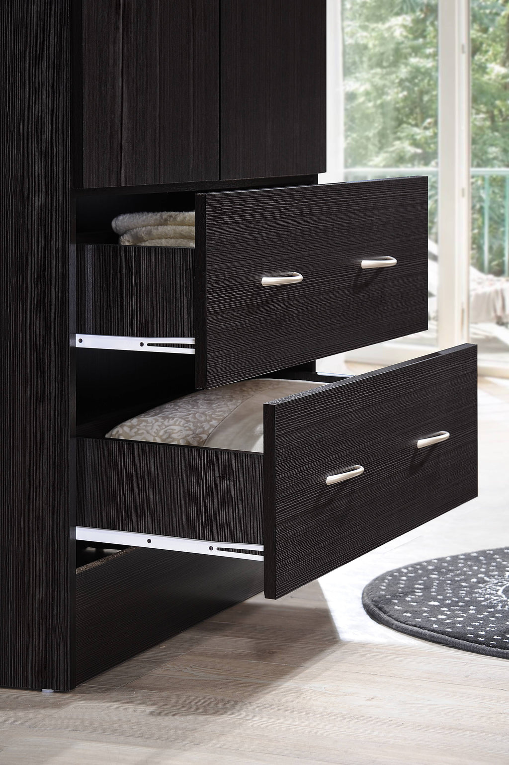 Hodedah 2-Door Armoire with 2-Drawers and Clothing Rod in Black
