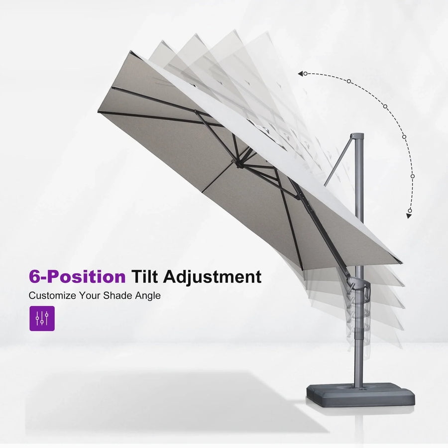 PURPLE LEAF 10' X 13' Rectangle Cantilever Umbrella with Base Outdoor Large Aluminum Patio Umbrella with 3-Year Fade Resistance Recycled Fabric and 360-degree Rotation for Deck Pool, Graphite Grey