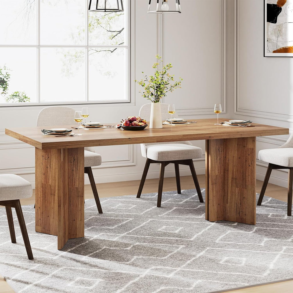 Tribesigns 63 Dining Room Table for 4-6, Wood Rustic Dinner Table for Kitchen, Dark Brown