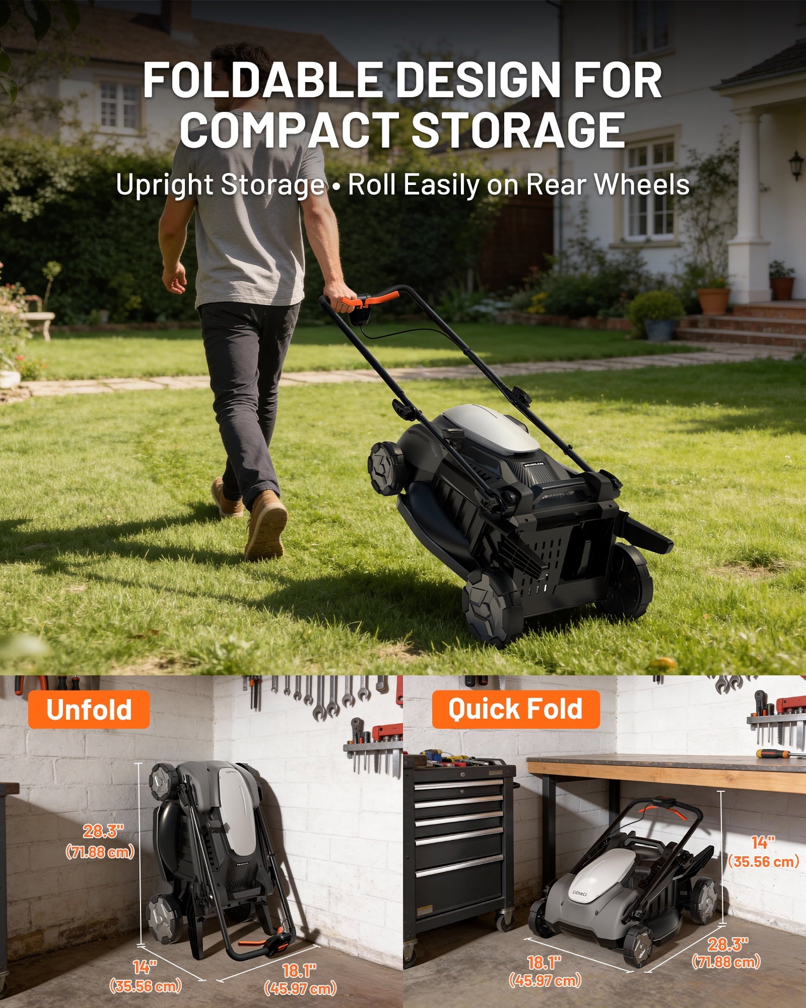 Litheli 20V Cordless Electric Lawn Mower, 13-Inch, Brushless Motor, 5-Position Height Adjustment, with 5.0Ah Battery, for Lawns & Gardens