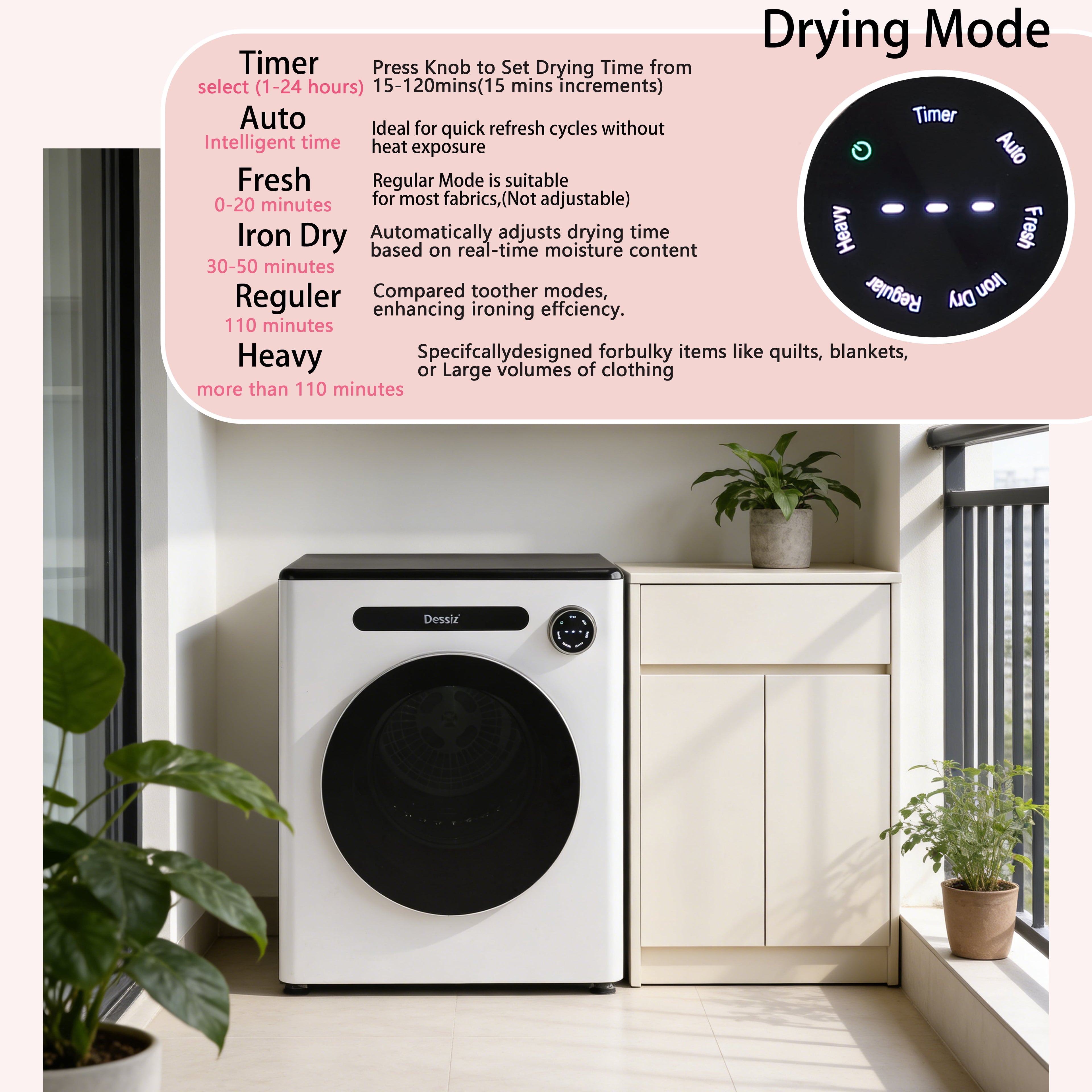 Dessiz 1.6 Cu.Ft.,11LBS Dryer 950W portable Clothes Dryer Machine with Stainless Steel Drum and Exhaust Hose,Compact Dryer for RVs, Apartments,Dorm Rooms- Quiet, Sturdy,Easy to Use and LED Display