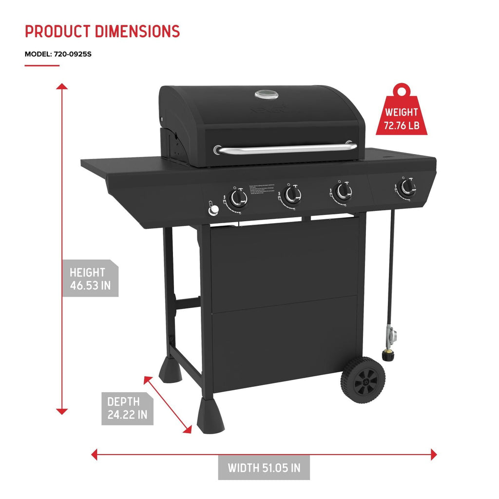 Nexgrill 3-Burner Propane Gas Grill with Side Burner, 52,000BTUs, 418 SQ. In. Cooking Space, BBQ Grill with Durable Steel Lid & Control Panel for Outdoor Cooking, Patios, and More - 720-0925S