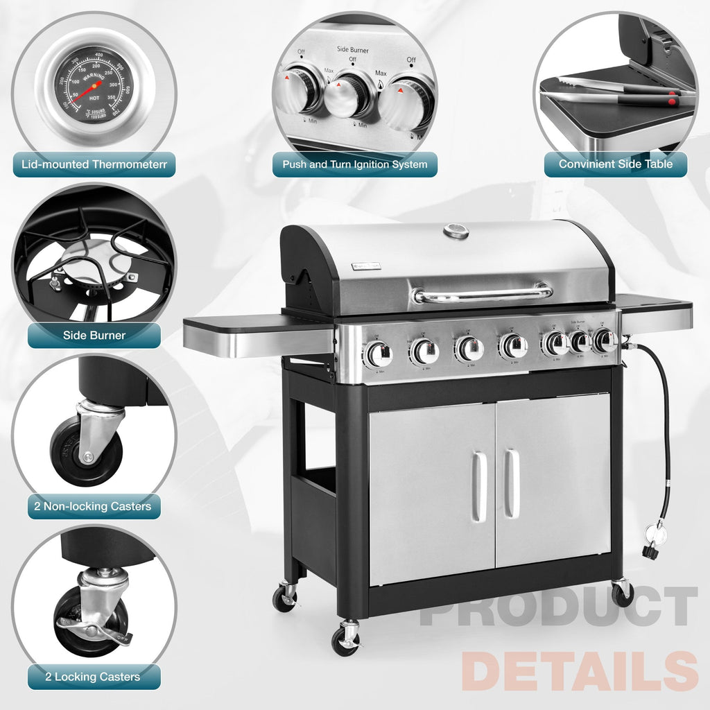 Alpha Joy 4-Burner Propane Gas Grill and Griddle Combo with Side Burner in Black