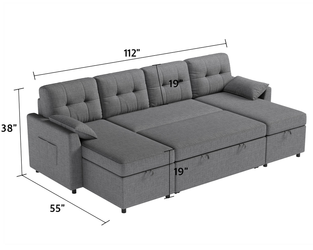 VANACC Sectional Sofa Bed with Storage and Soft Seat ,Reversible Pull Out Couch for Living Room,Gray