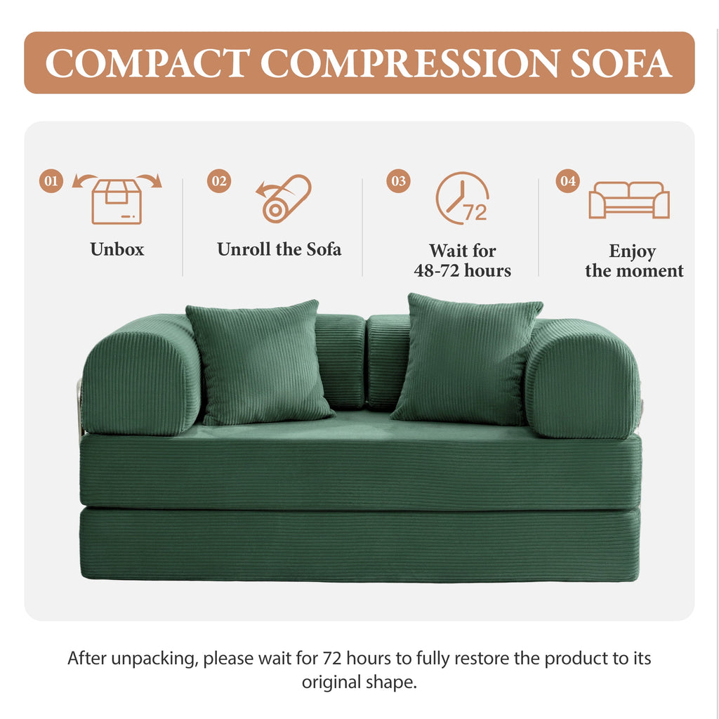 COOLHUT 63 W Combination Sofa, High Rebound Density Foam Sofa Couch, Two Forms Floor Couch Three Seats Sofa Bed for Living Room, Bedroom, Green
