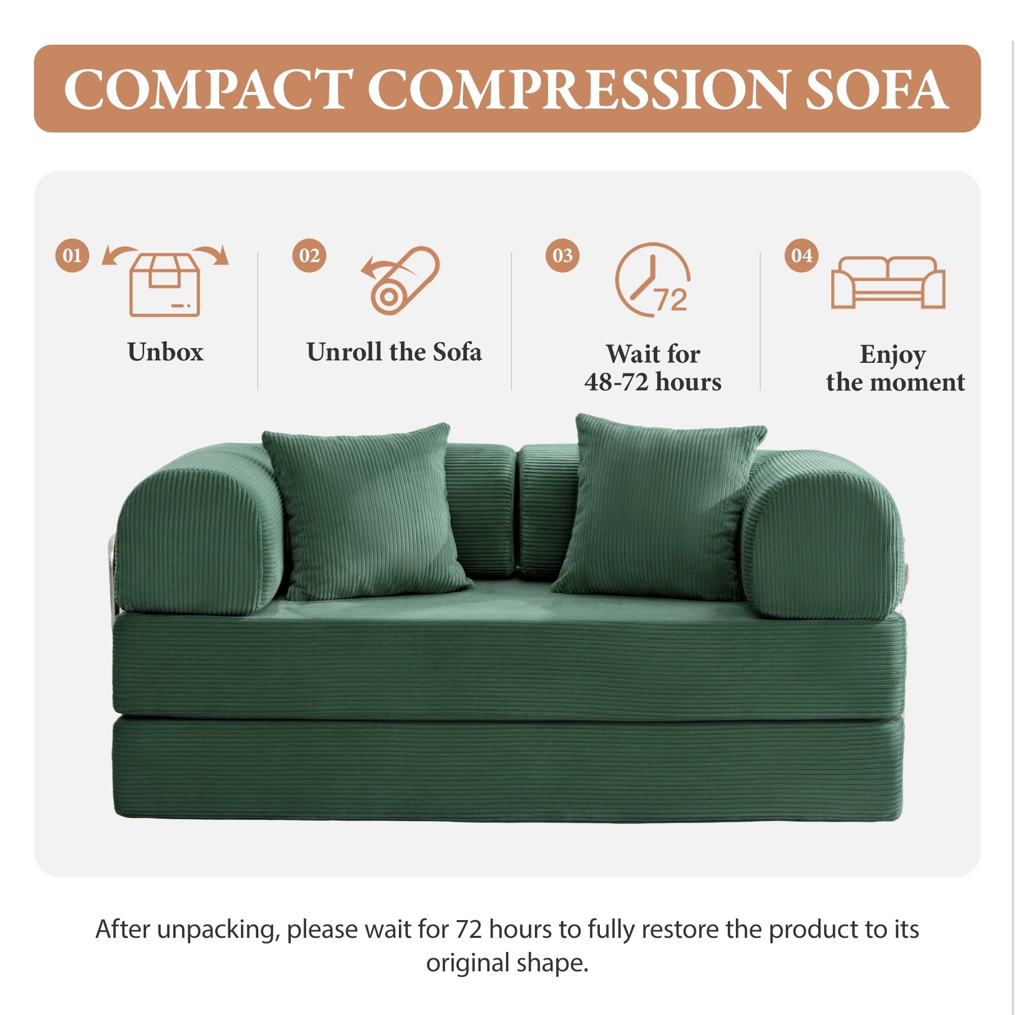COOLHUT 63 W Combination Sofa, High Rebound Density Foam Sofa Couch, Two Forms Floor Couch Three Seats Sofa Bed for Living Room, Bedroom, Green