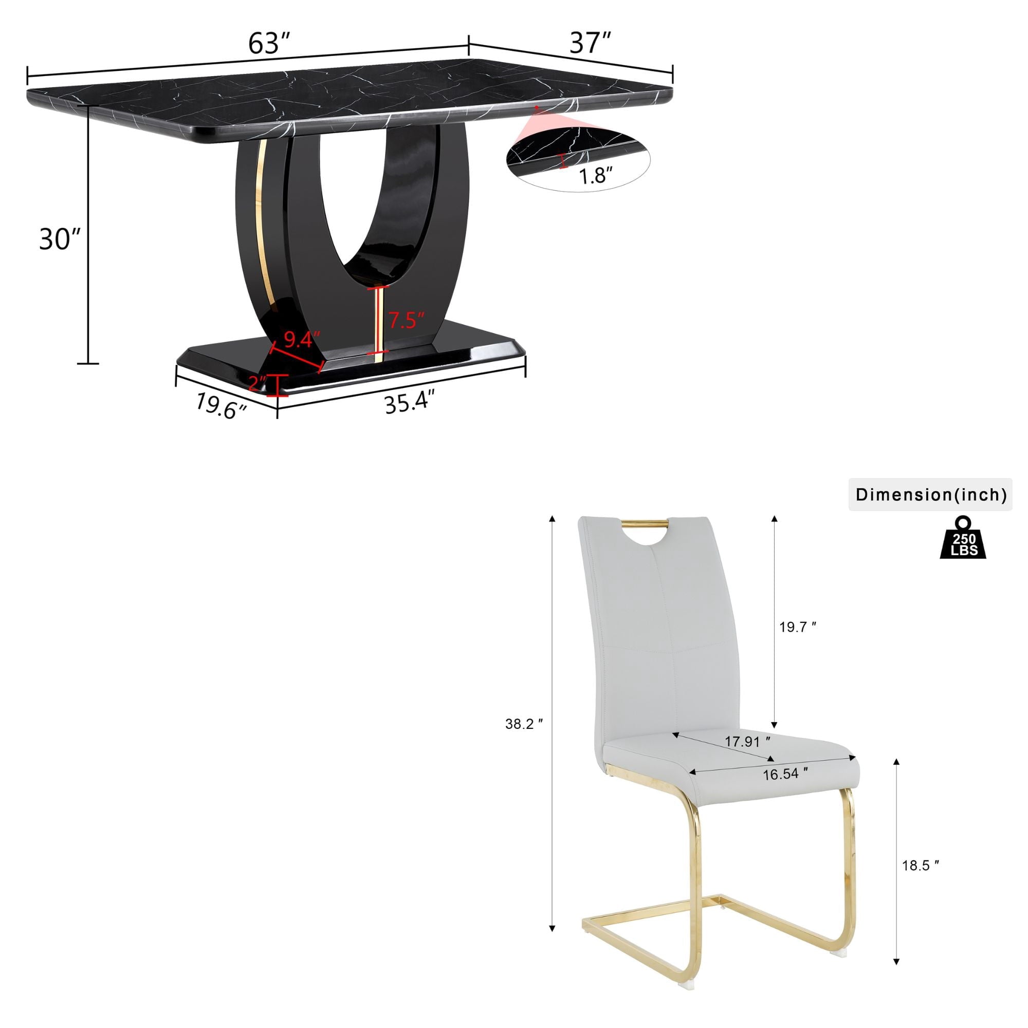 63 Modern White Rectangle Faux Marble Dining Table Room Sets for 4,Dining Table with 4 Velvet Dining Chairs,White Table and 4 Gray Chairs with Silver Leg