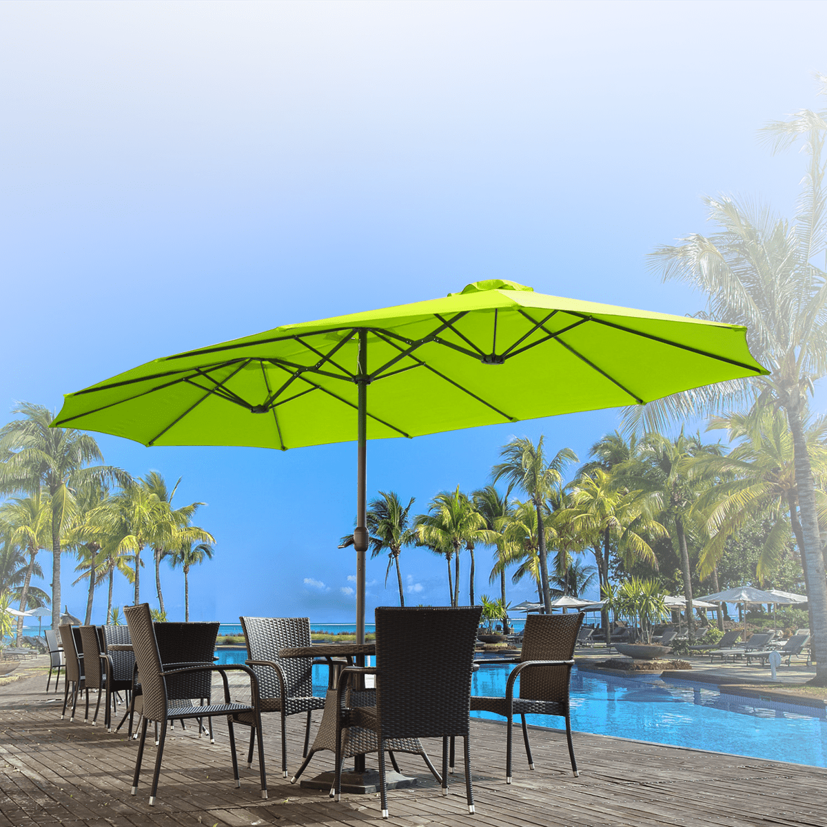 AECOJOY 10x10ft Outdoor Cantilever Patio Umbrella with Base, 360° Tilt & Rotate, Beige