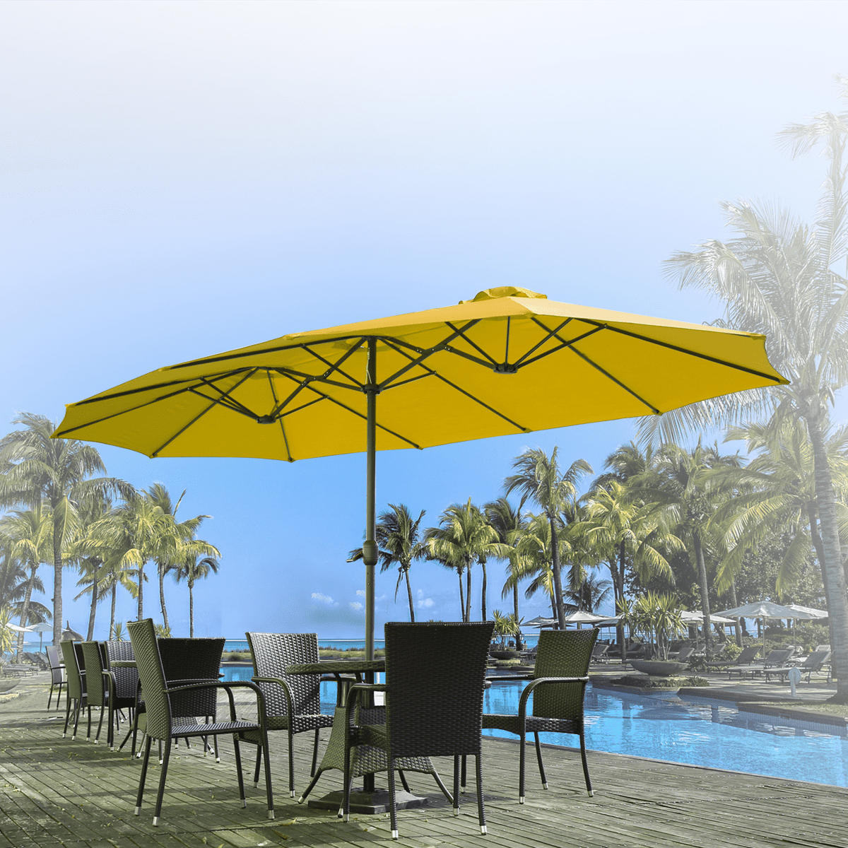 AECOJOY 10x10ft Outdoor Cantilever Patio Umbrella with Base, 360° Tilt & Rotate, Beige