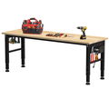AHB 70 Adjustable Height Workbench with Power Outlets and Pegboard, 2000 lbs Heavy Duty Rubber Wood Top Work Table for Garage, Workshop, Office and Home