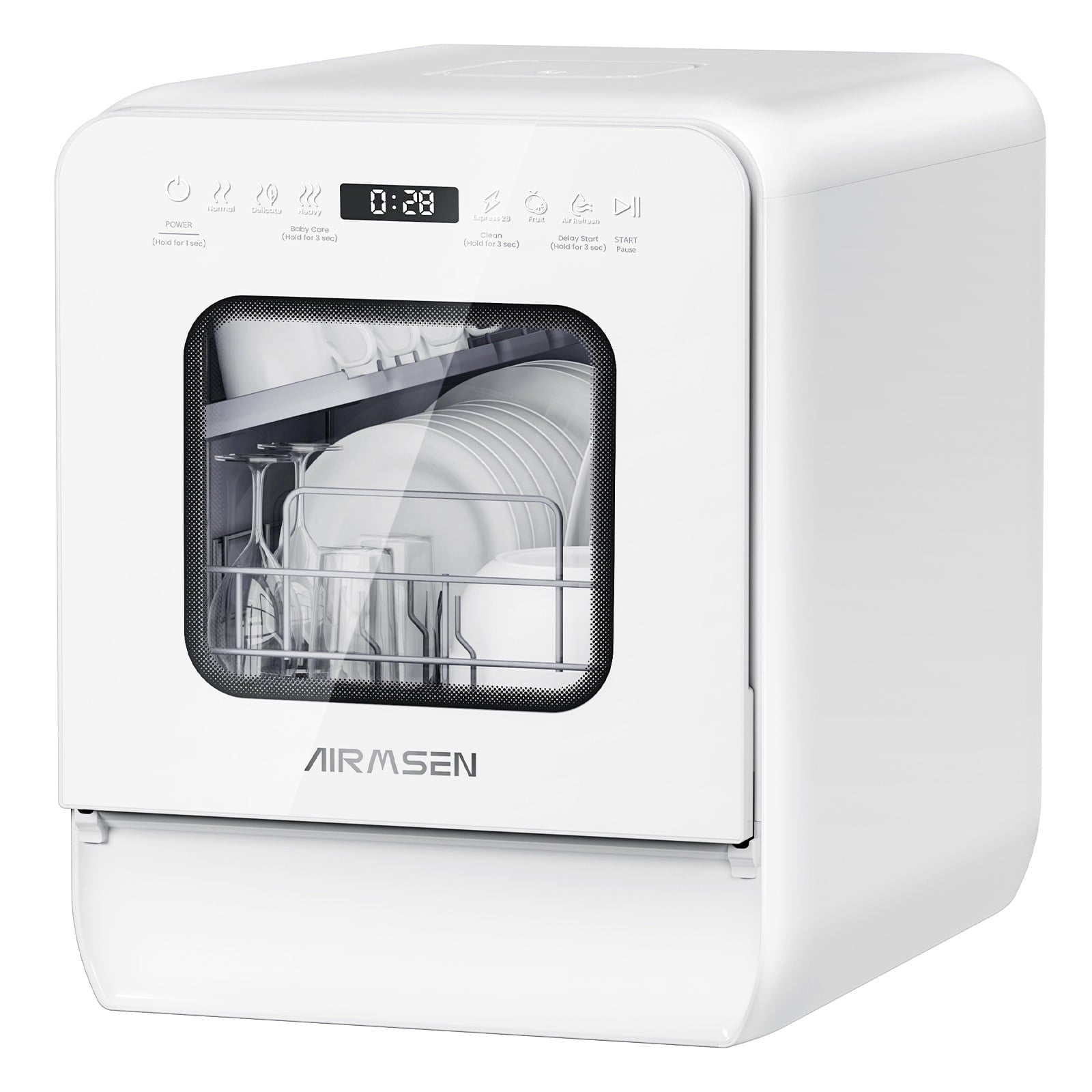 AIRMSEN 5-Place Settings Portable Countertop Dishwasher with 5L Built-in Water Tank, Ultra-Slim Dishwasher Upgrade 3 Spray Arms, 12H Delay Start and Salt Chamber Function, ZMW-DUHA01