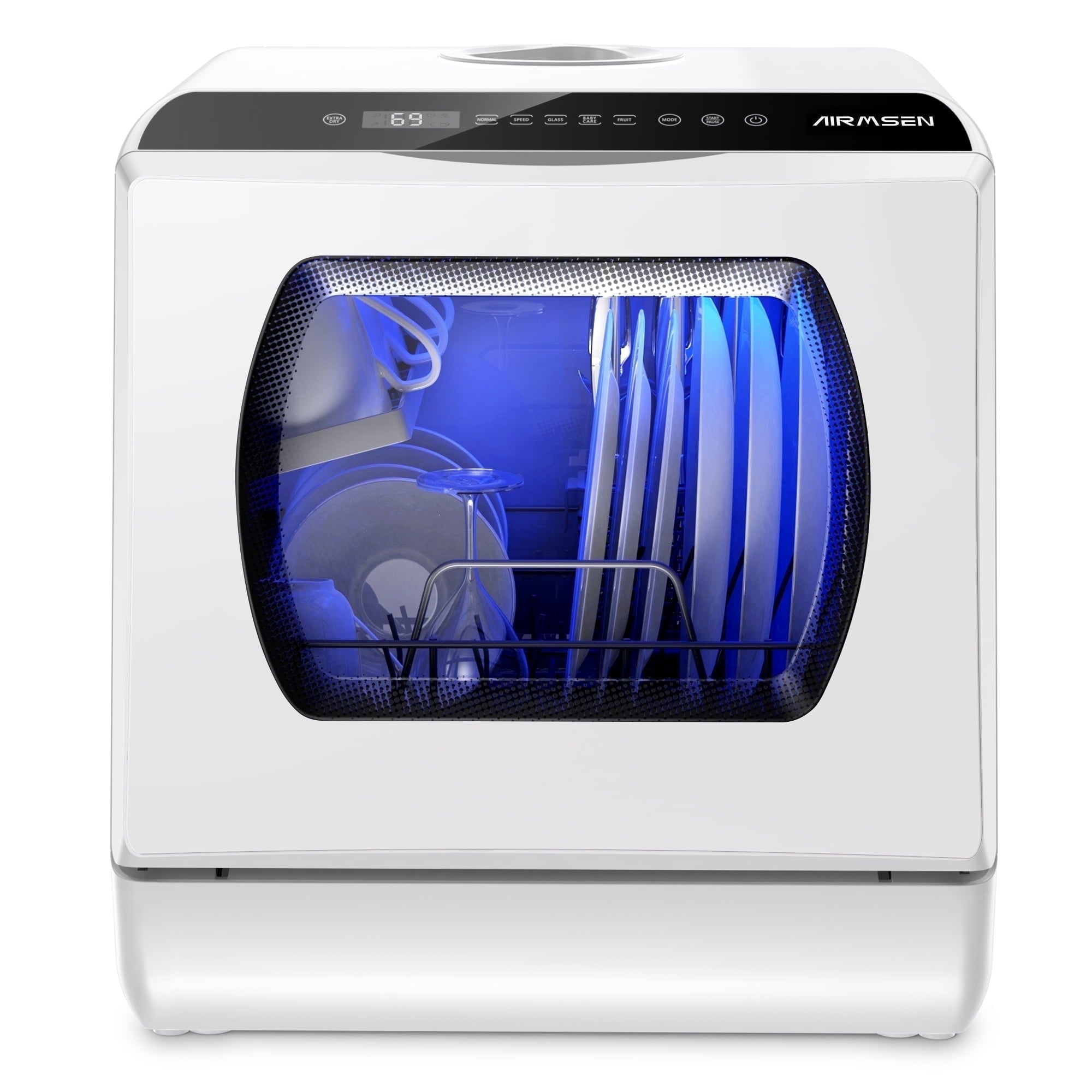 AIRMSEN Portable Countertop Dishwasher with 5-Liter Built-in Water Tank and Air-Dry Function, 5 Washing Programs Mini Dishwasher, AE-TDQR03