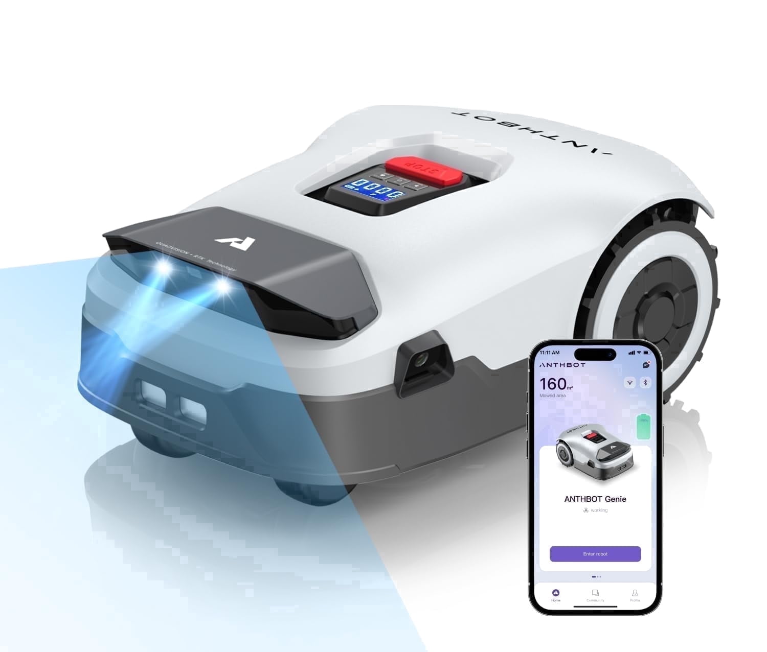 ANTHBOT Genie3000 Cordless Robotic Lawn Mower,Max 0.91 Acre,4G APP Contral,RTK and 4-Camera Vision Obstacle Avoidance