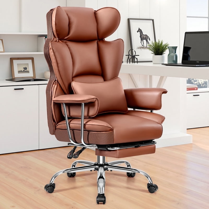 ATHOPE Executive Leather Office Chair 500lbs, Big and Tall Desk Chair with Footrest, High Back Ergonomic Reclining Computer Chair, High-Density Foam, Heavy Duty Swivel Rolling Chair, Black