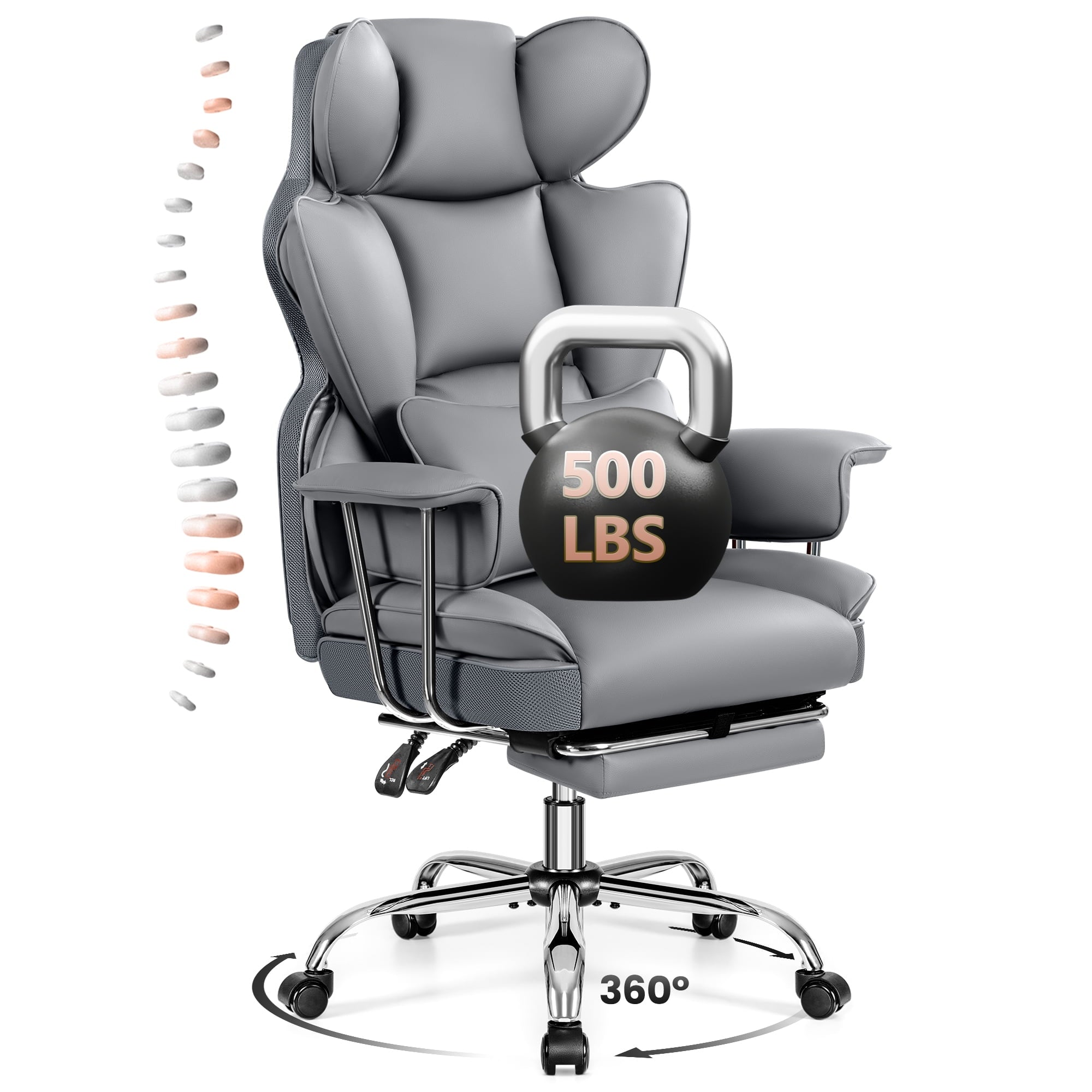 ATHOPE Executive Leather Office Chair 500lbs, Big and Tall Desk Chair with Footrest, High Back Ergonomic Reclining Computer Chair, High-Density Foam, Heavy Duty Swivel Rolling Chair, Black