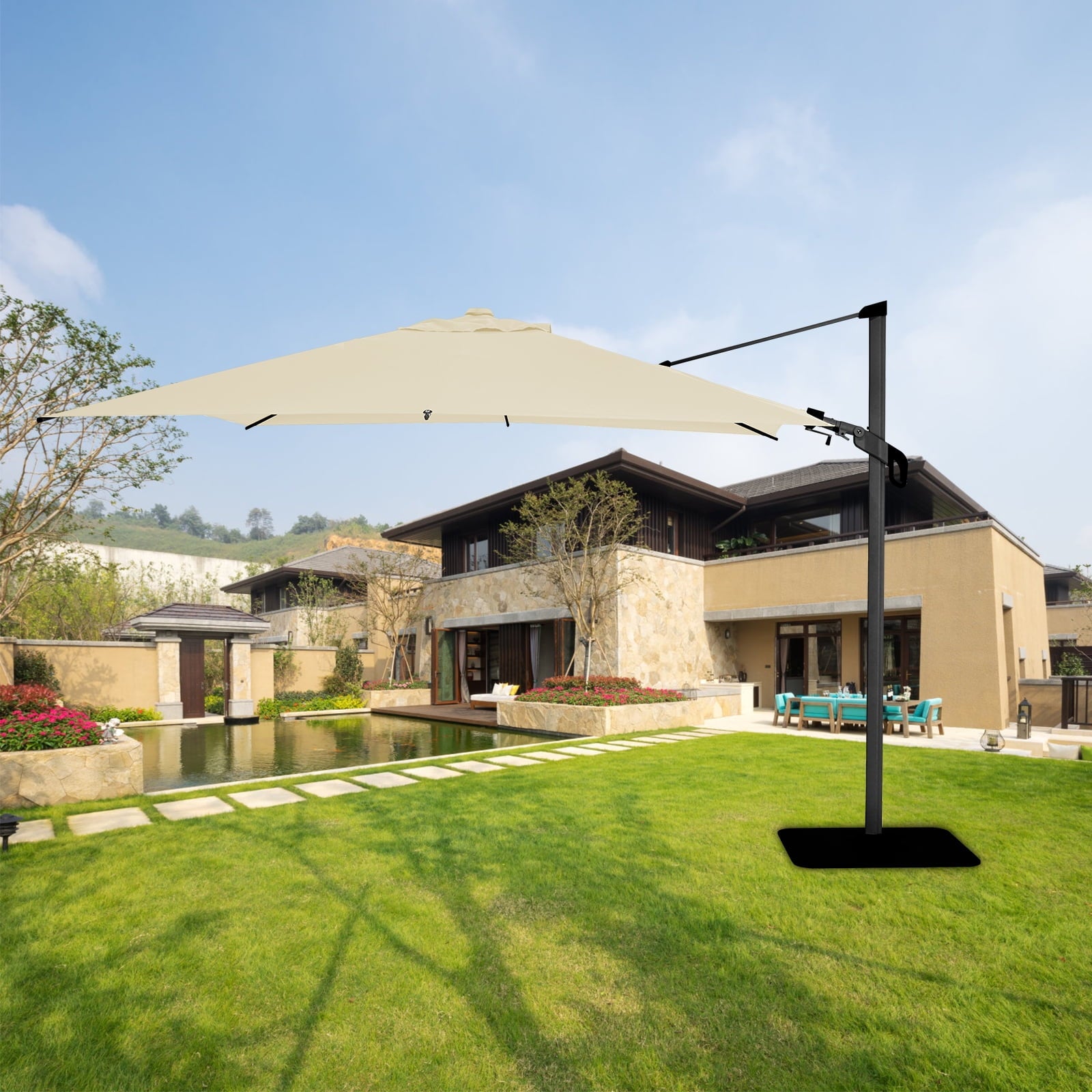 Abba Patio 11’ Vienna Offset Hanging Outdoor Cantilever Patio Umbrella, Beige