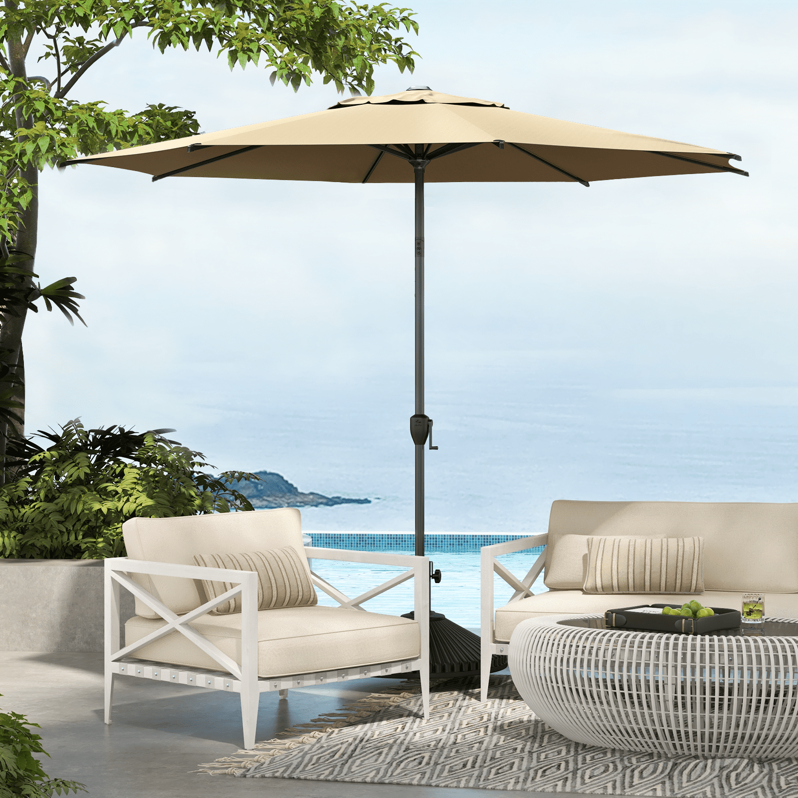 Abba Patio 11’ Vienna Offset Hanging Outdoor Cantilever Patio Umbrella, Beige