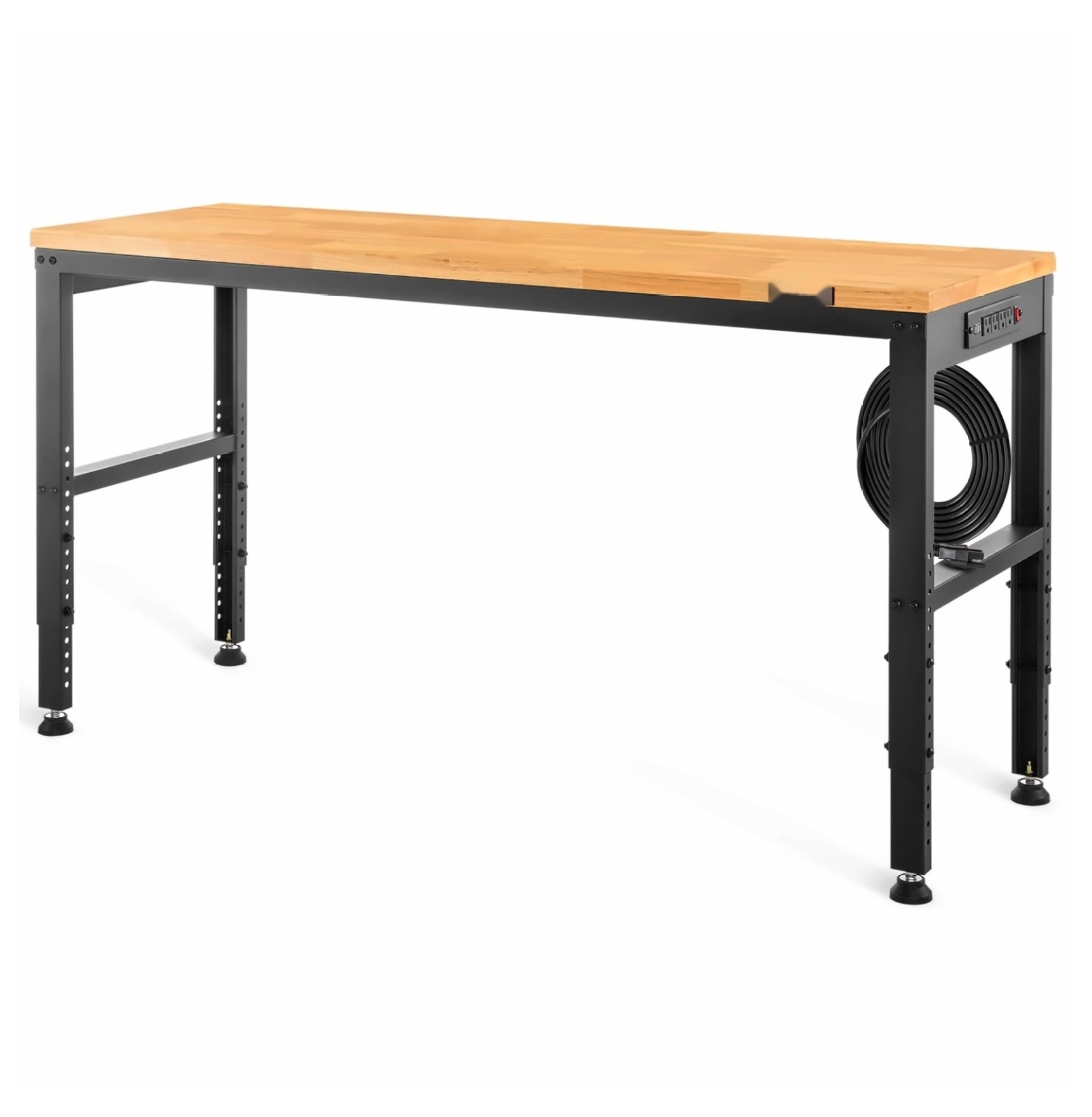 Adjustable Height Workbench 48x20, 2000 LBS Capacity Garage Work Table w/Power Outlets, Hardwood Top & Metal Frame, for Office Home DIY Projects