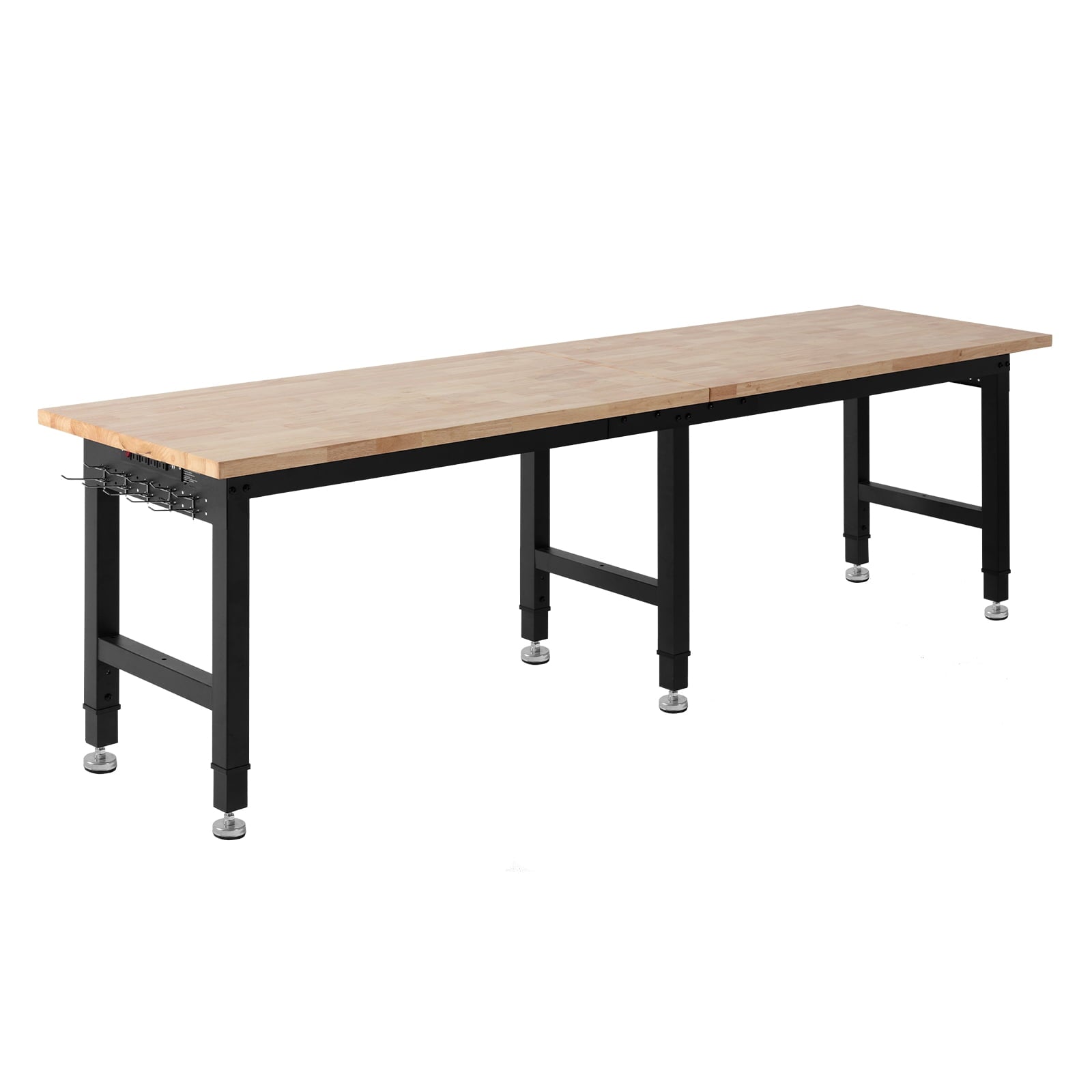 Adjustable Workbench, 5000 lbs Capacity, 96 x 24 Inch Oak Wood Top Workstation with 4 AC Outlets & 2 USB Ports, Heavy-Duty Hardwood Worktable for Garage, Workshop, Home, Office, Commercial