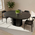Advwin 59 Extendable Round Dining Table for 4–8, Modern Wood Oval Kitchen Table with Storage Shelf, Space-Saving Expandable Circle Dinner Table for Dining Room, Black