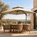 Alpha Joy 12x9ft Outdoor Patio Umbrella Large Rectangle Offset Cantilever Double Umbrella with 360°Rotation, Beige