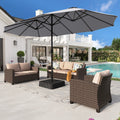 Alpha Joy 15ft Outdoor Patio Umbrella Extra-Large Double-Sided Garden Umbrella with Crank Handle and Base - Smoky Gray
