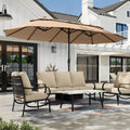 Alpha Joy 15ft Dual-Layer Outdoor Patio Umbrella Extra-Large Double-Sided Garden Umbrella with Ventilation and Base - Beige