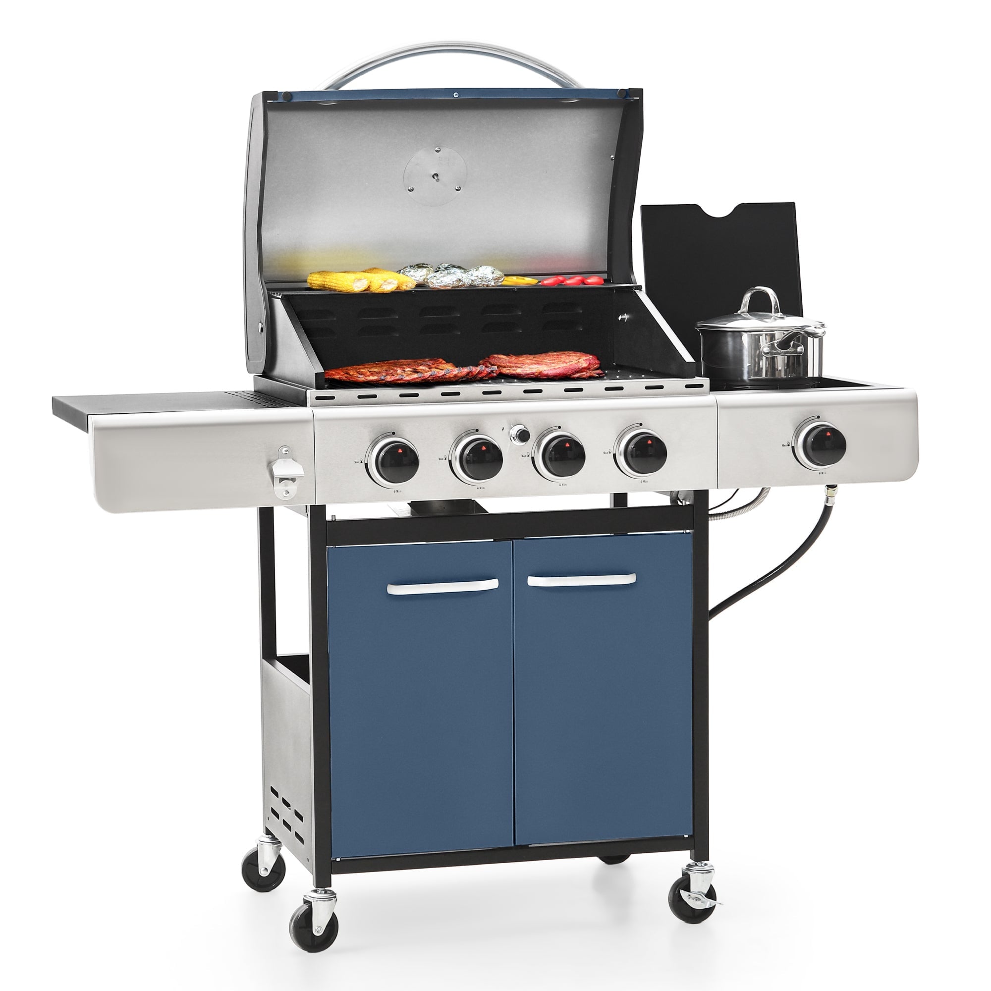 Alpha Joy 4-Burner Propane Gas Grill and Griddle Combo with Side Burner in Black