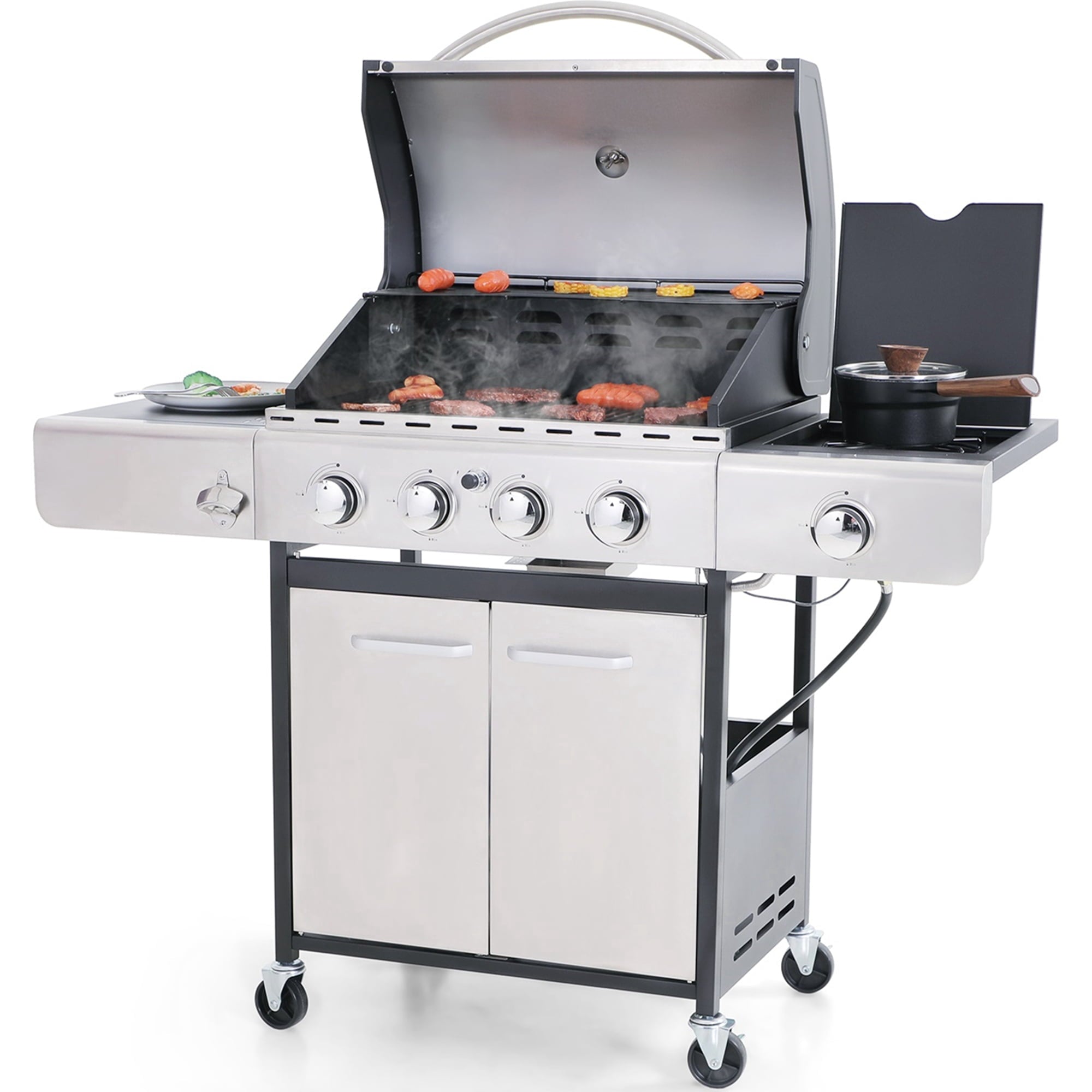 Alpha Joy 4-Burner Propane Gas Grill and Griddle Combo with Side Burner in Black