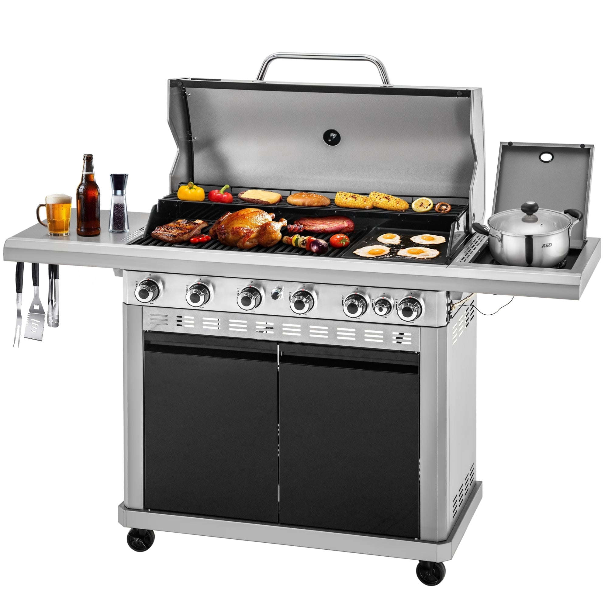 Alpha Joy 4-Burner Propane Gas Grill and Griddle Combo with Side Burner in Black