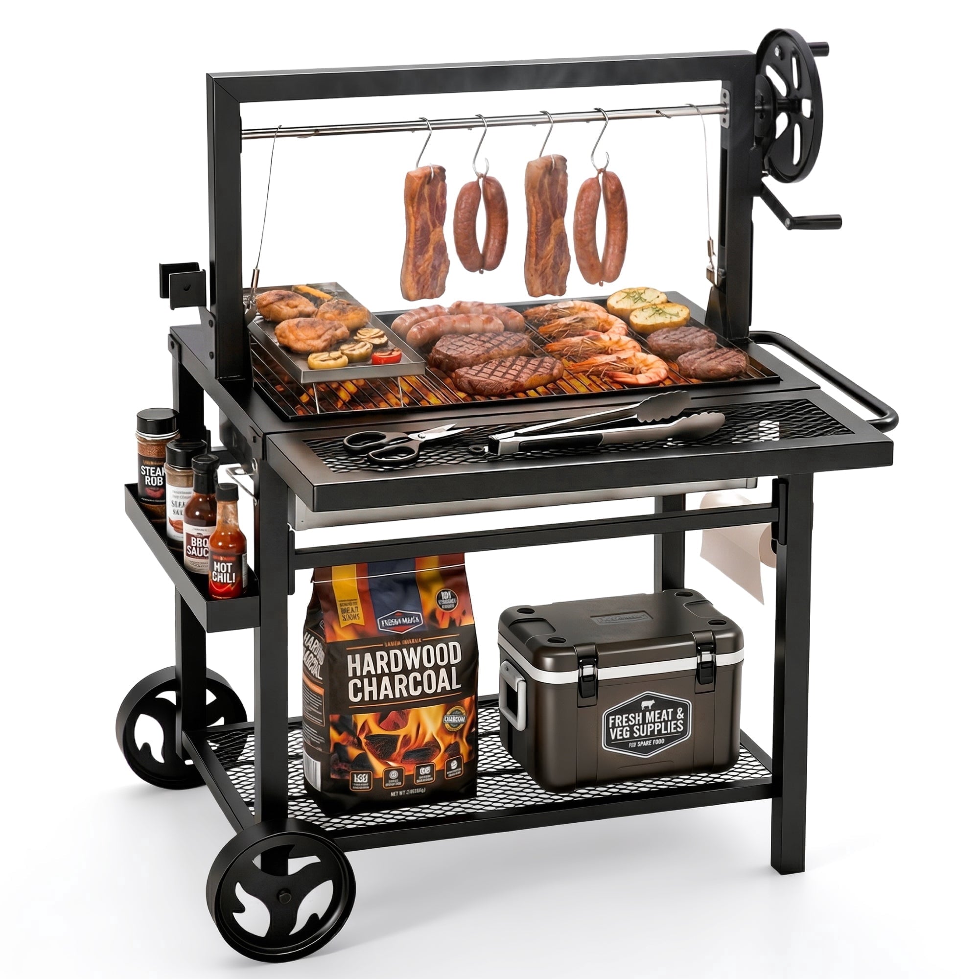 Alpha Joy Argentine Santa Maria Grill 666 SQ.IN. Cooking Area Charcoal & Wood BBQ Grill