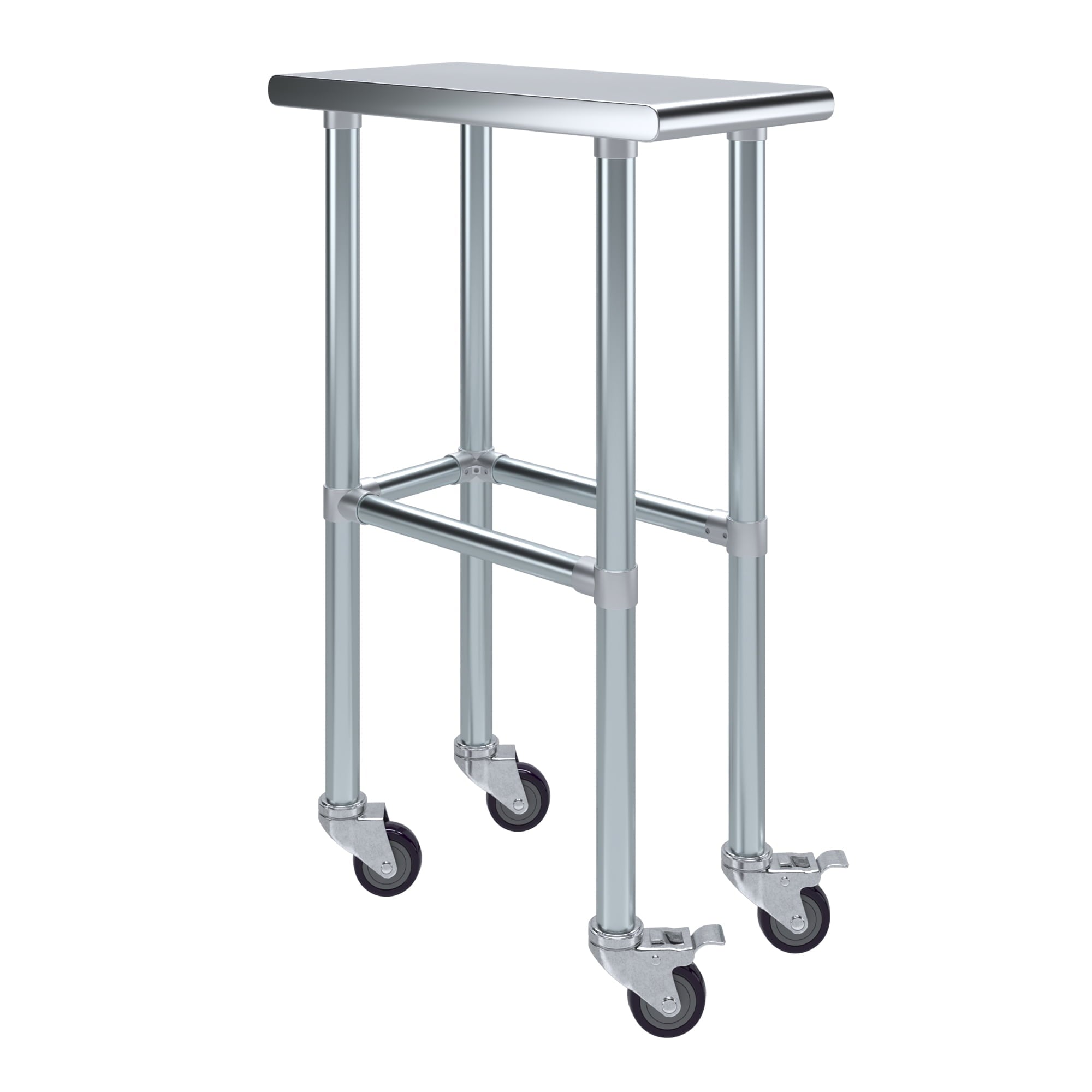AmGood 36 Long x 30 Deep Stainless-Steel Work Table with Open Base and Wheels, Mobile Metal Table
