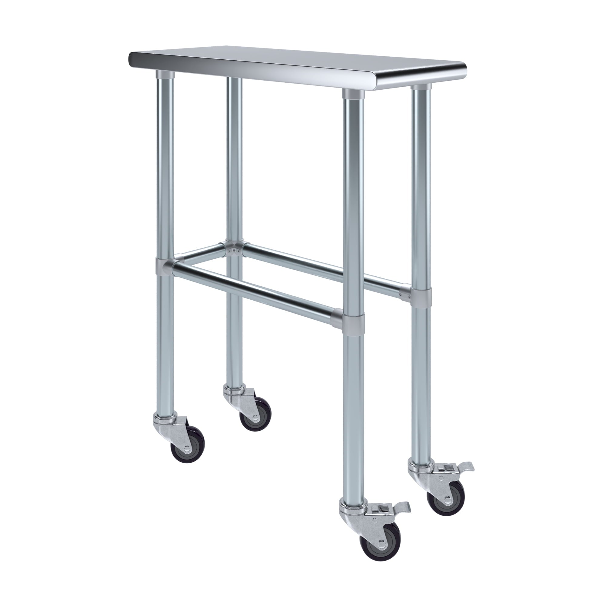 AmGood 36 Long x 30 Deep Stainless-Steel Work Table with Open Base and Wheels, Mobile Metal Table