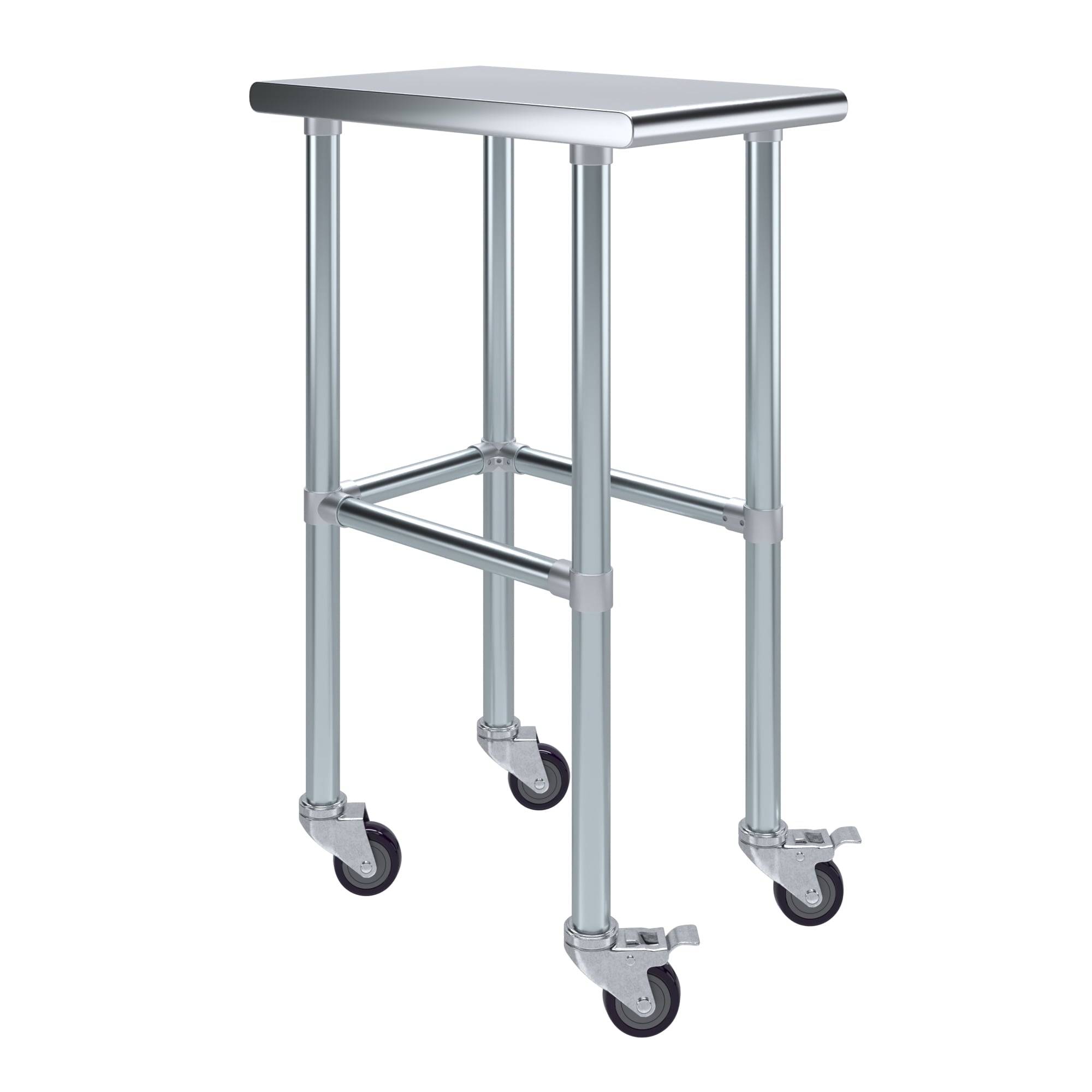 AmGood 36 Long x 30 Deep Stainless-Steel Work Table with Open Base and Wheels, Mobile Metal Table