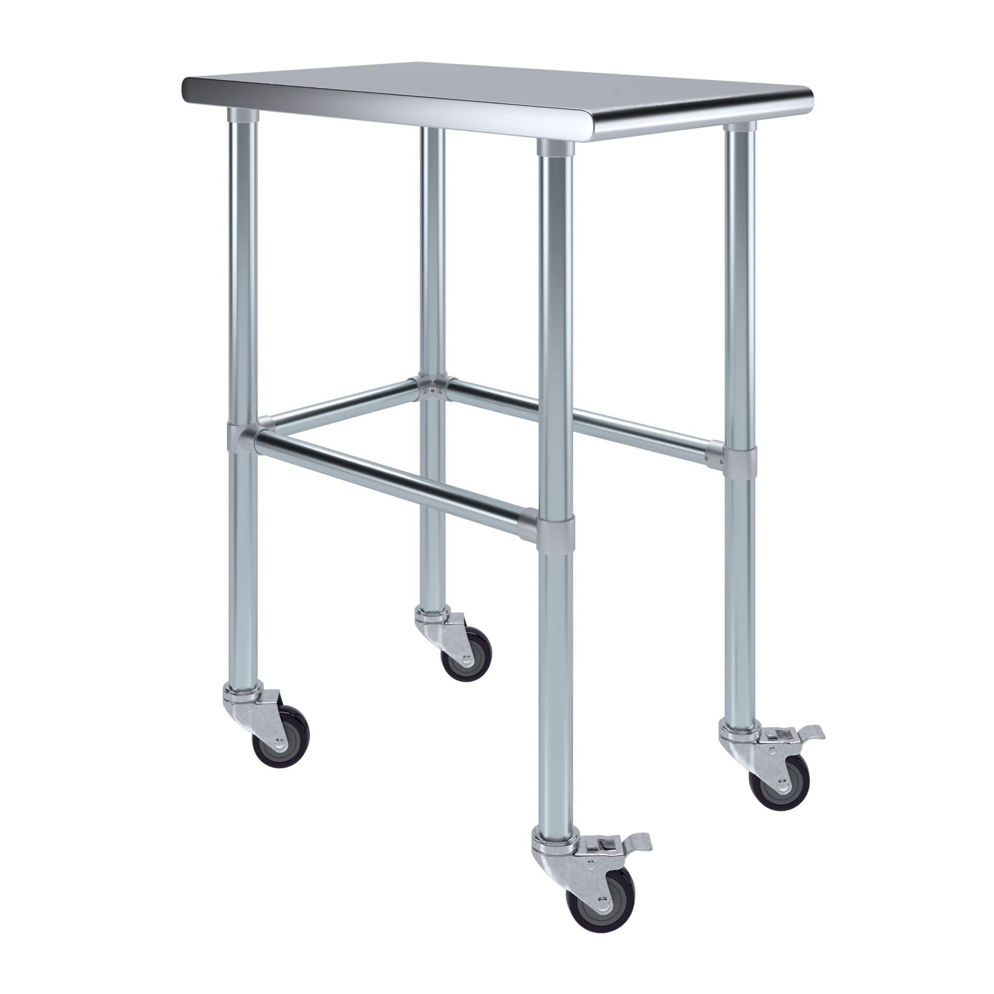 AmGood 36 Long x 30 Deep Stainless-Steel Work Table with Open Base and Wheels, Mobile Metal Table