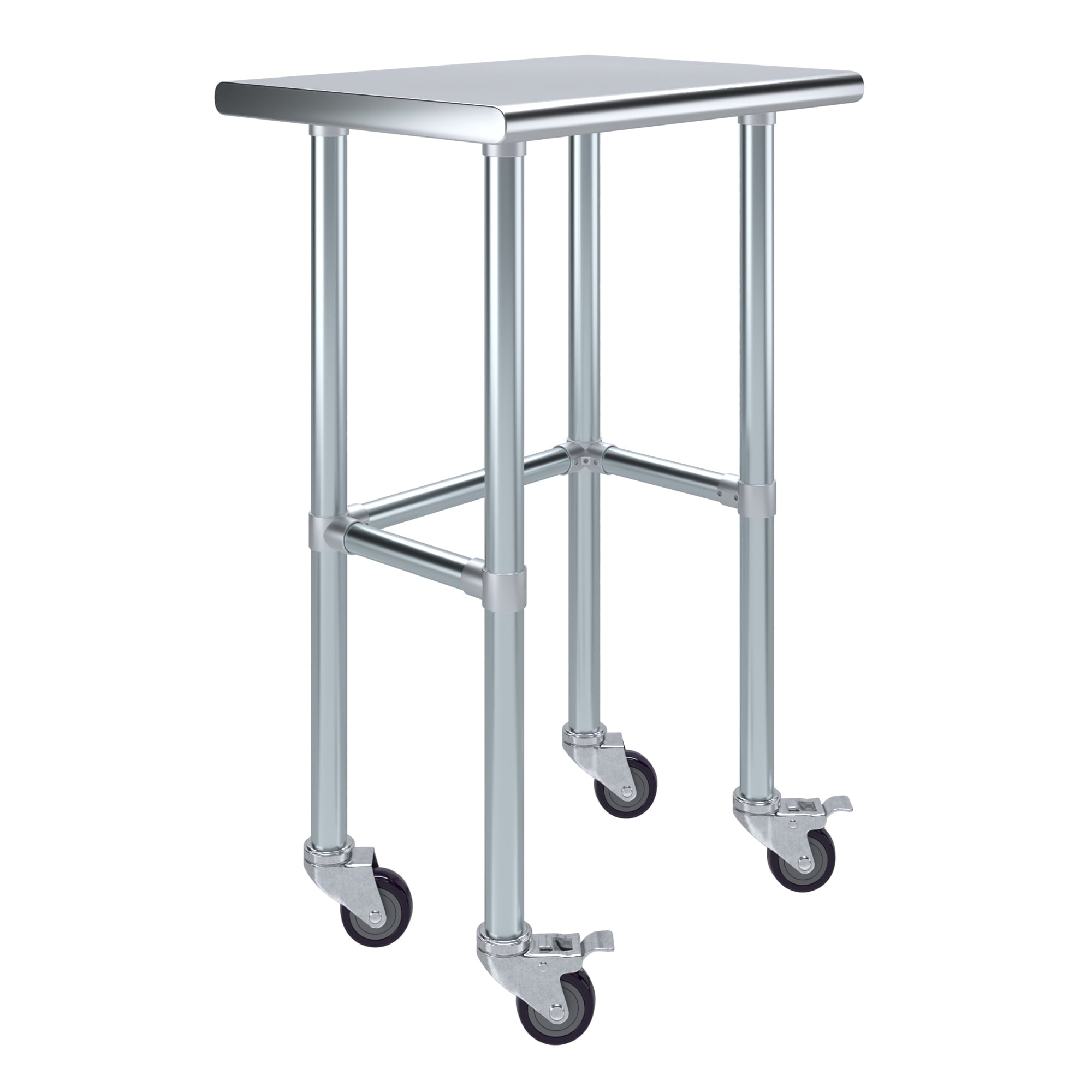 AmGood 36 Long x 30 Deep Stainless-Steel Work Table with Open Base and Wheels, Mobile Metal Table