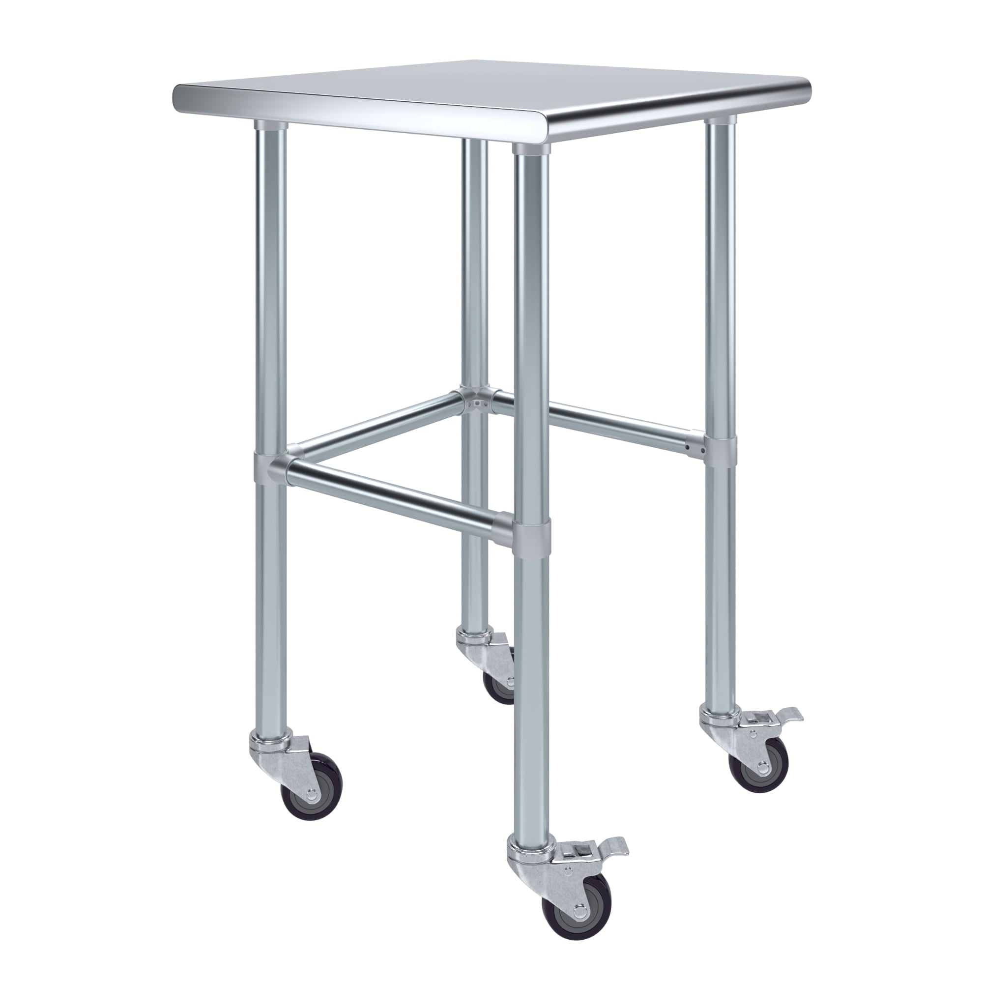 AmGood 36 Long x 30 Deep Stainless-Steel Work Table with Open Base and Wheels, Mobile Metal Table